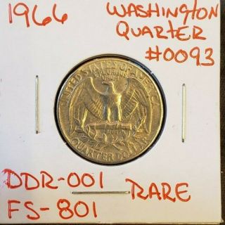 1966 Washington Quarter Error Ddr - 001 Fs - 801 Rare Unique Doubling 0093