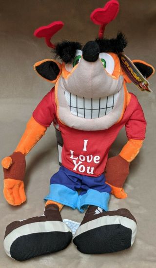 Crash Bandicoot Plush Toy Valentine Day 17 " Rare 2004 Toy Network With Tags Oop