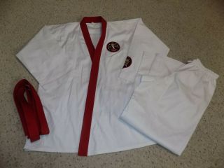 Rare Size 5 Kang Rhee Tcb Patch White Gi W/ Matching White Pants & Red Belt