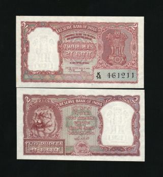 India 2 Rupees P29 A 1949 Rama Rau Sign Unc Tiger Rare Bill Money Bank Note