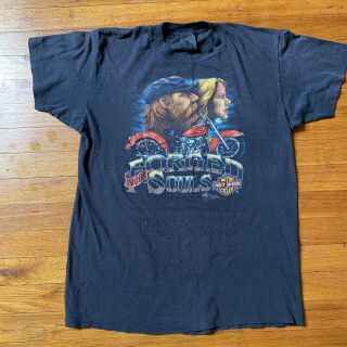 Rare Vintage 1987 Harley Davidson " Forged In Our Souls " 3d Emblem Tshirt Panhead