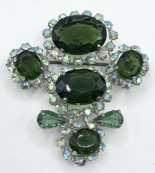 Vintage Christian Dior Couture Green Glass Faceted Rhinestone Brooch Pin Rare