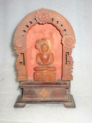 Vintage Old Rare Rose Wood Hand Carved Hindu Jain God Mahaveer Figure Statue