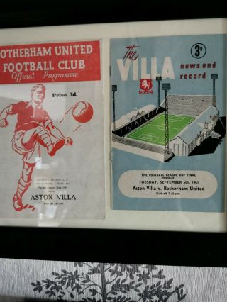 Rotherham V Aston Villa League Cup Final Rare Signed 1961 Both Legs Programmes