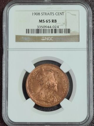 1908 Straits Settlement Silver 1 Cent - Ngc Ms65 (rare)