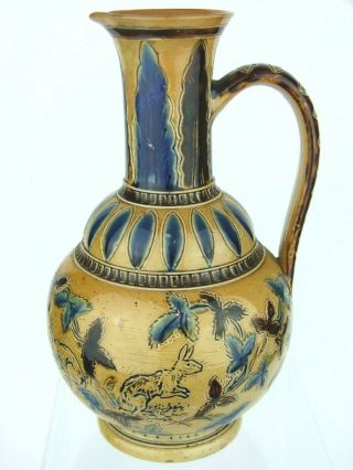 A Very Rare Doulton Lambeth Rabbit Decorated Pitcher By Florence Barlow.  1874.