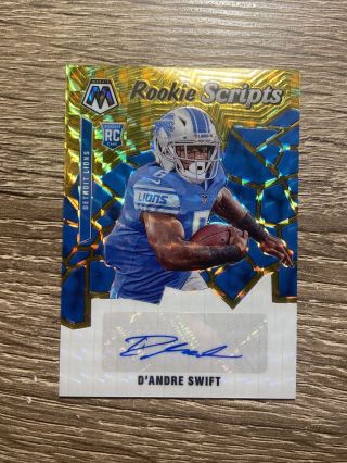 2020 Panini Mosaic D’andre Swift Rookie Scripts Prizm Auto Lions Gold Rare