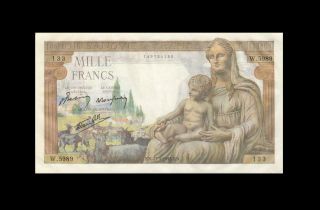1943 Banque De France 1000 Francs Rare ( (gem Unc))
