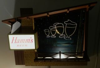Rare Vintage Hamm ' s Beer Lighted Sign Log Cabin & Lighted Sky Scene 2