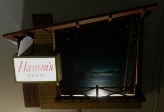 Rare Vintage Hamm ' s Beer Lighted Sign Log Cabin & Lighted Sky Scene 3