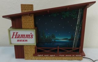 Rare Vintage Hamm ' s Beer Lighted Sign Log Cabin & Lighted Sky Scene 4