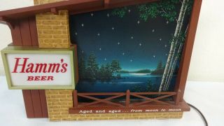 Rare Vintage Hamm ' s Beer Lighted Sign Log Cabin & Lighted Sky Scene 6