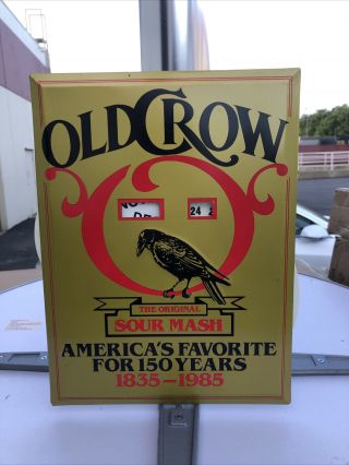 Vintage 1985 Old Crow Whiskey Toc Sign 12” X 9” - Rare Tin Sign