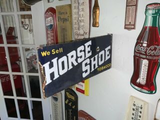 Horse Shoe Tobacco Vintage Two - Sided Porcelain Flange Sign - Extremely Rare