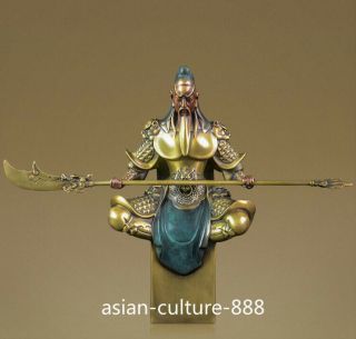 11 " Rare Chinese Bronze Loyalty Guangong Guan Gong Yu Warrior God Sword Statue