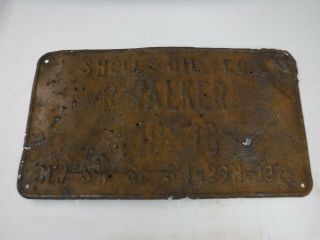 Early Antique Shell Oil Gas Station Lease Sign Metal Embossed Vintage Rare