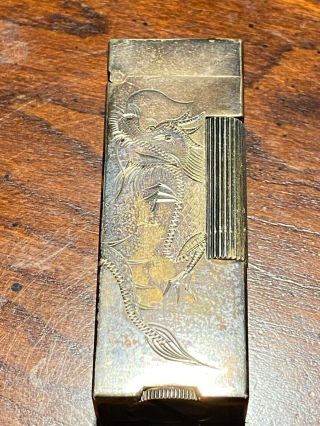 Dunhill.  900 Silver Shanghai Dragon Lighter.  1950s.  Mib.  Gold On Body.  Rare.  D1