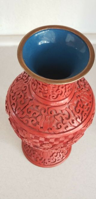 Rare Antique 19th Century Chinese Red Cinnabar Lacquer Vase 8 " High