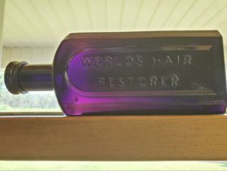 Rare Purple Mrs S.  A.  Allen’s Worlds Hair Restorer Bottle Double Collar 1870s