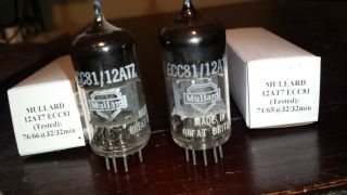 Tightly Matched Pair Mullard 12at7/ecc81 Rare Welded D Getter No Microphonics