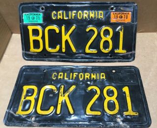 Rare Pair 1963 Dmv Clear - (california) - Bck 281.  License Plate - 1970 & 1971 Tag
