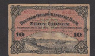 10 Rupien Vg Banknote From German East Africa 1905 Pick - 2 Very Rare