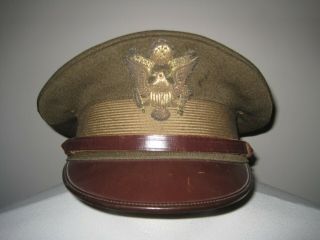 Ultra Rare Us Army / Air Corps Officer Hat Visor Cap With Bullion Eagle Front