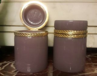 Vintage Antique Rare French Royal Lavender 2 Opaline Boxes.  Wow Extremely Rare