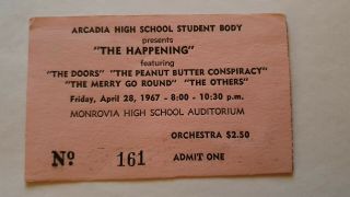 Ultra Rare Early The Doors Jim Morrison Ticket Stub Monrovia High School 1967