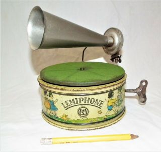 Rare Vintage Small German Lemiphone Phonograph Gramophone 78 Rpm Record Player