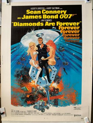 Diamonds Are Forever 1971 Rare 30x40 Movie Poster Connery James Bond