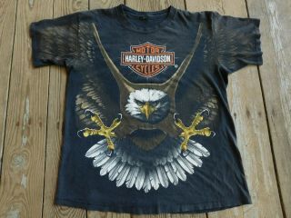 Vtg Harley Davidson All Over Print Eagle Tshirt Tee 1996 3d Emblem Rare Xl