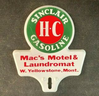 Vntg Sinclair Hc Gasoline Convex License Plate Topper Rare Old Advertising Sign