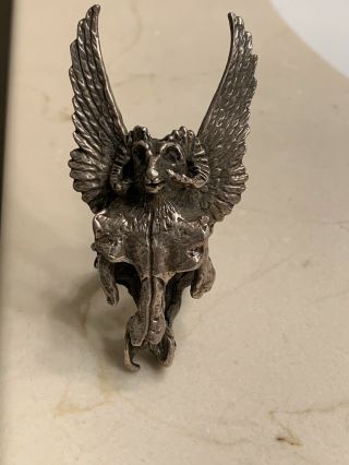 Vintage Sterling Silver Ram Goat Skull Ring Wings 11 Rare Satanic 60g Baphomet