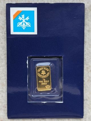 Vintage Rare Swiss Bank Corporation 1 Gram 999.  9 Fine Gold Bar
