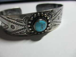 Rare Very Early Old Navajo Sterling Turquoise Ingot Cuff Bracelet W/snakes&arrow
