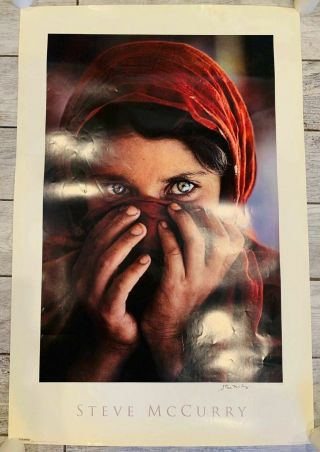 Signed Autographed Steve Mccurry Poster 1984 Afghan Girl 24 " X 36 " Vintage Rare