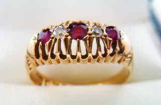 Rare & Vintage 18ct Gold Ruby & Diamond Gypsy Ring 1915
