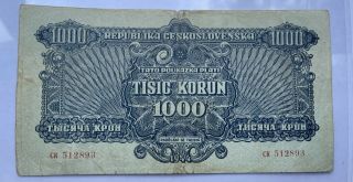 Czechoslovakia 1000 Korun 1944,  Pick - 50a Not Specimen Rare