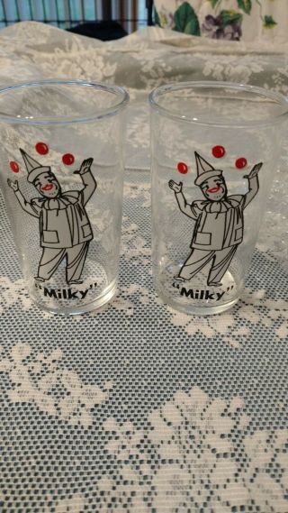 2 Vintage Rare Milky The Clown Drinking Glass 