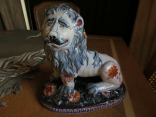 Antique Rare St Clement France Faience Lion Figure Possibly Emile Galle 7 Inch