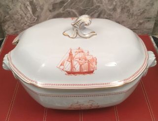 Spode Trade Winds Red Large Tureen & Lid England Crafted Rare Exceptional Piece