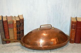 Rare Vintage French Copper Bazar Francais Ny Large Oval Roasting Pan Domed Lid