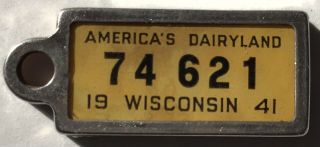 Rare 1941 Wisconsin Ident - O - Tag Keychain License Plate Tag Not Dav Great Cond