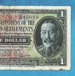 Ex Rare Straits Settlements/singapore P16b $1 Kgv Sign Rex Curall 1.  1.  1935 Vf