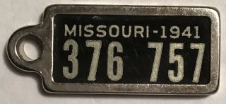Rare Htf 1941 Missouri Ident - O - Tag Keychain License Plate Tag Not Dav Great Cond