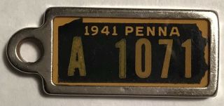 Rare Htf 1941 Pennsylvania Ident - O - Tag Keychain License Plate Tag Not Dav