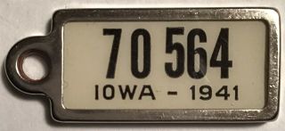 Rare Htf 1941 Iowa Ident - O - Tag Keychain License Plate Tag Not Dav