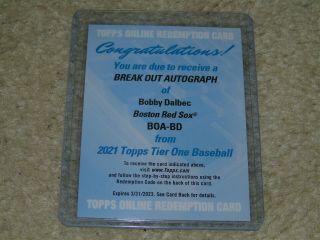 2021 Topps Tier One Bobby Dalbec Break Out Rookie Auto Exch Red Sox Rare