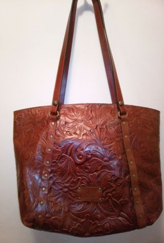 Patricia Nash Treviso Tooled Leather Tote Handbag Whiskey Brown Retail $249 Rare